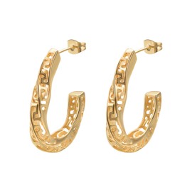 JOLCHIF Huggie Hoop Greek Earrings For Women Unique 14K Gold Plated Cutout C Shaped hoop Earrings Jewelry