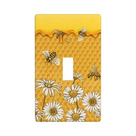 Cute Honey Queen Bee Farmhouse Rustic Sunflower Decor Print Light Switch Plate Cover Plastic Wall Plates (Single Gang Toggle Switch)