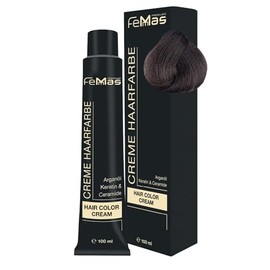 FemMas Haarfarbe Kühles Dunkelblond 6.01 I Professionelle Creme Haarfarbe mit Arganöl, Keratin & Ceramiden I Als dauerhafte Haarfärbung oder Tönung für strahlende, haltbare Farbergebnisse I 100 ml