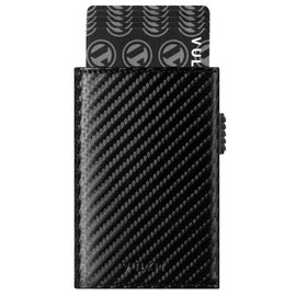 VULKIT Men's Card Holder Wallet Pop Up Wallet Magnetic Closure RFID Blocking Tri-fold Leather Wallet, CF Black, Modern