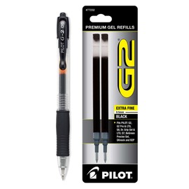 Pilot G2 Gel Ink Roller Ball, Black Extra Fine 1 Pen & 2 Refills (31103-77233) New