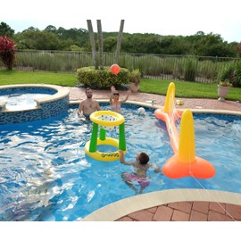 G-Loco Pool Volleyball Set and Pool Basketball Hoops; Pool Float Games; Includes 2 Balls; 1 Pump; Floating Pool Basketball Hoop; Pool Volleyball Net; Volleyball for Pool; Basketball for Pool