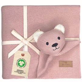 DIKOS Original Baby Blanket Cuddly Bear (Dusky Pink) - Premium 2-in-1 Newborn Cuddly Blanket & Comforter - Made of Soft Knitted Organic Cotton (GOTS/Oeko-Tex) - Birth Gift for Baby Girls