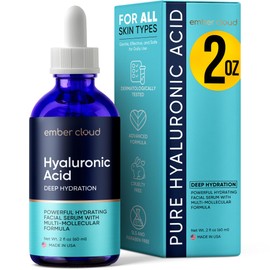 Ember Cloud Hyaluronic Acid Serum for Face (2 Oz) for Skin and Lips - Hydrating & Moisturizing Serum for All Skin Types, Paraben-Free & Fragrance-Free