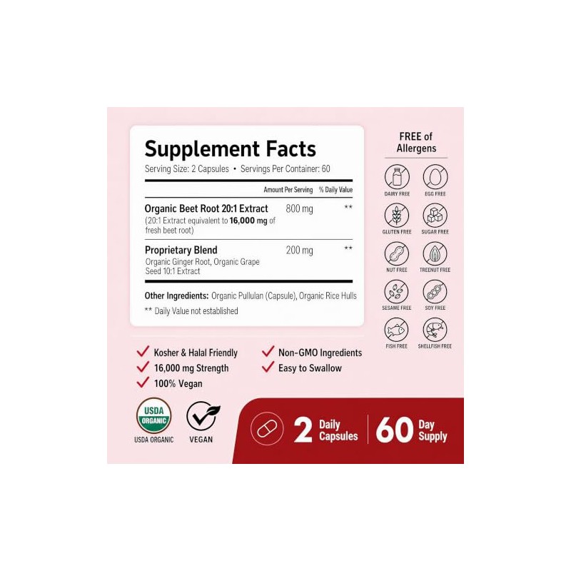 Forestleaf Cápsulas Raíz Remolacha Orgánica Jengibre Semilla Uva 16000mg Fuerza