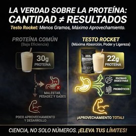 Proteina Testo Rocket Performance Vainilla Triple Acción | Rendimiento, Máxima Absorción, Sin Pesadez | 7 Fuentes Vegetales + Probioticos + Enzimas | 