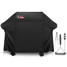 Kingkong Gas Grill Cover | Fits Weber Genesis E & S Series, Char-Broil 4 Burner | Includes Grill Brush, Tongs & Thermometer
