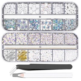 Homiliky 3D Nail Art Charms Collection - AB Rhinestones, Flat Back Gems, Pearl & Butterfly Charms for DIY Nail Art | Includes Rhinestone Picker Tool