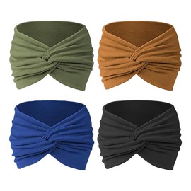 UUYYEO 4 Pcs Wide Turban Headbands Stretchy Knotted Head Wraps Boho Head Scarves Workout Bandana Yoga Sport Head Bands Fabric Elastic Headband Vintage Hair Bands for Women Color A