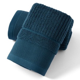 sense gnosis Blue Navy Hand Towel Set of 2 Ribbed Striped 100% Cotton Super Soft Thick Absorbent Decorative Hand Towel for Bathroom 13 x 29 Inch