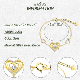 MOOFUN Bracelet Heart Bracelet Women's Bangle 925 Silver Bracelets with Zircon Charm Bracelet Jewellery for Mum Best Friend Teenager Girls Grandma Sister Women Wedding Gift Birthday Gift, Sterling