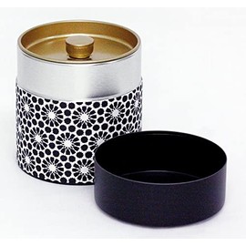 Kotodo Takahashi Seisakusho Tea Caddy KuroTO Komon Flat 3.5 oz (100 g) (White Flower on Black Background #67)