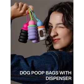Maogoublue Dog Waste Bag Dispenser Pet Poop Bags Holder for Leash Lightweight Doggie Waste Bags Dispensers with Leash Attachment Includes 15 Bags(pink fuzz)