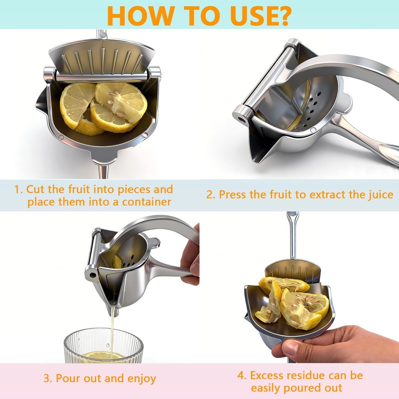 Manual Juicer and Lemon Squeezer, Heavy Duty 0.6L Aluminum Citrus