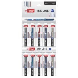 FLAIR Inkline Ball Pen Box Pack | Lightweight & Attractive Body Colors | Smooth and Bold Writing Experience | Durable, Refillable Pen | Blue Ink, 10 Pcs