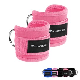 flintronic Foot Loops, Cable Pull with D-Rings, Foot Straps for Fitness Training, Foot Cuffs, Cable Pull for Men and Women, Leg Extenders, Ankle Straps for Fitness, Glutes, Pink