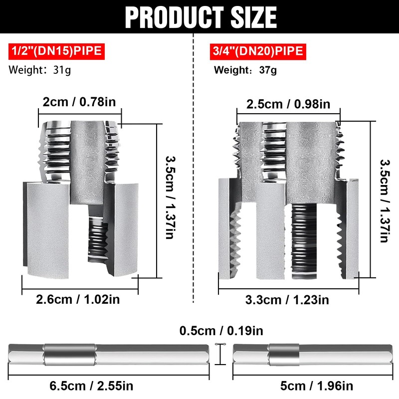 2PCS Pipe Thread Cutting Tool,Electric Drill Compatible PVC Pipe Threader