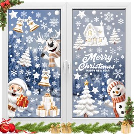 Etopgo 9 Sheets Christmas Window Stickers,Reusable Christmas Window Decorations for Glass,PVC Christmas Snowflake Stickers White for Xmas Glass Window Shop School Decoration