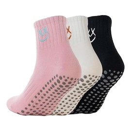 Pilates Grip Socks for Women,Yoga Socks Grip Socks Pilates Non Slip for Sport,Hospital,Ballet,Barre,Dance,Barefoot,Workout (3 Pairs)