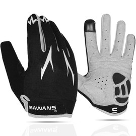 SAWANS Cycling Gloves Full Finger Mountain Bike Gloves Padded Breathable Touchscreen MTB Road Biking Gloves for Men Women Camping,Cycling,Running (Black, L)