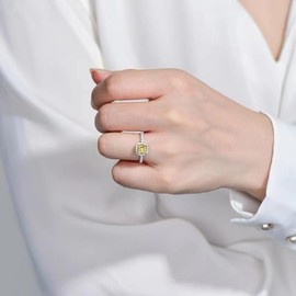 GMEDRIDAS Silver Rings for Women Adjustable Ladies Rings,Yellow Square Cubic Zirconia Birthstone Thumb Ring Wedding Rings Engagement Rings Gift for Women