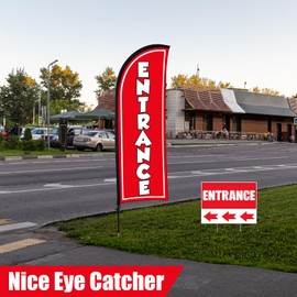 Buryeah Entrance Banner Sign Kit with Enter Here Yard Sign Outside,Red