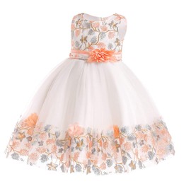 NSSMWTTC 6M-10T Flower Girls Dresses Children Pageant Party New Year Performance A Line Dress 4T 5 Years (Orange,120)
