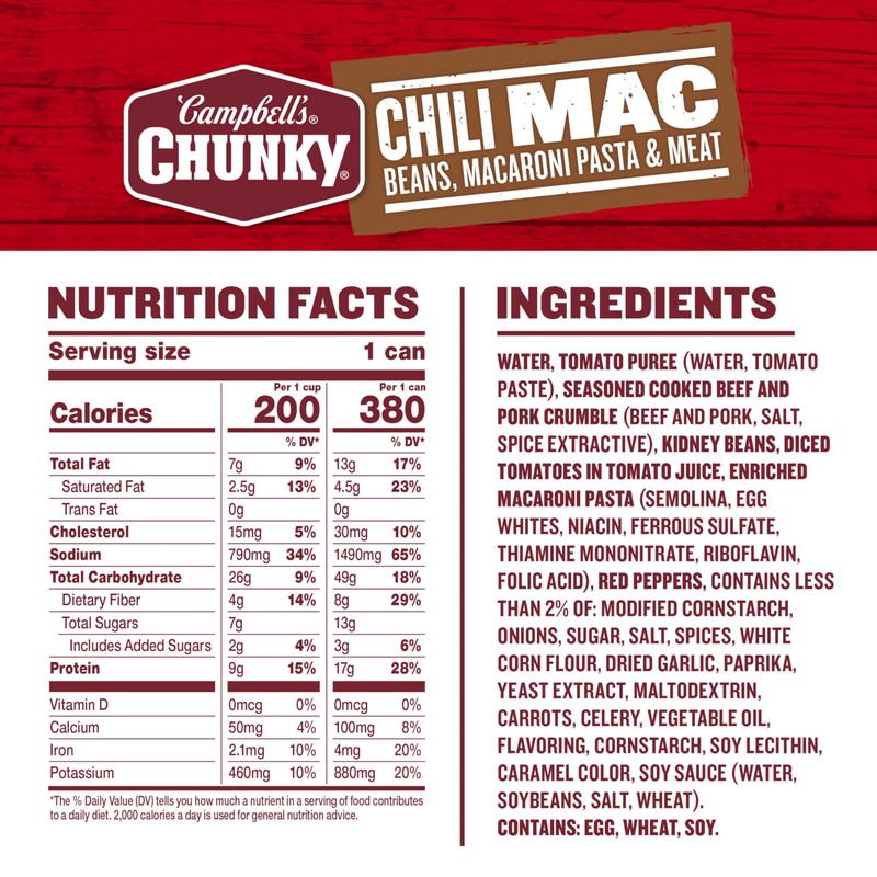 Campbell's Chunky Soup, Chili Mac, 16.3 Oz Can (Case of
