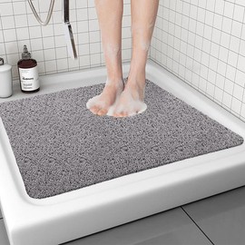 Square Shower Mats for Inside Shower 60x60cm, Loofah Shower Mat Non Slip Anti Mould Soft Bath Mat for Bathroom & Wet Floor (Grey)