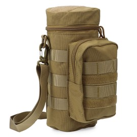 TsunNee Tactical Molle Water Bottle Pouch, Hydration Carrier Holder with Extra Accessory Pouch and Detachable Shoulder Strap for Military Sport Bike, Tan