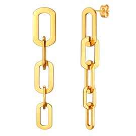 FOCALOOK Women's Earrings 18k Gold Plated Chain Design Dangle Earrings Stud Earrings Gold Tone Earrings Accessory for Women Girls Great Gift for Christmas Birthday, Stainless steel made of 18 carat