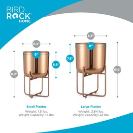 BIRDROCK HOME 2pc Modern Planter with Stand - Elevated Plant Holder for Indoor/Outdoor Use - Sturdy Black Floor Standing Pot Stand for Houseplants, Trees, and Flowers - Small Large - Copper