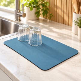 Super Absorbent Kitchen Drying Mat for Countertops – Quick-Dry 20 x 30 cm Diatom Mud Mat for Coffee Stations, Sinks & Bathrooms, Blue or Black