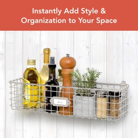 Spectrum Diversified Vintage Basket, Rustic Farmhouse Kitchen Cabinet & Pantry, Wall-Mounted Storage & Organization, 6x18.5x5.2 Inch (Pack of 1), Industrial Gray
