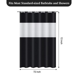 timecity Black Shower Curtain Plastic Shower Curtain Set with 12 White Hooks Mesh Top Window Clear PEVA Bathtub Curtain Water Proof Bath Curtain for Shower Bathroom,72x72inch