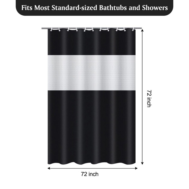 timecity Black Shower Curtain Plastic Shower Curtain Set with 12