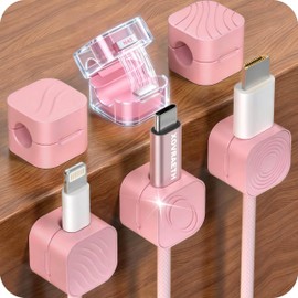 6-Pack Pink Cable Organizer Clips, Magnetic Cable Holder, XOVRAETH Strong Adhesive Wire Management for Desk, Nightstand, Living Room, Kitchen, Office, Car(PinkC)