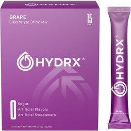 HYDRX Polvo De Electrolitos Sin Azúcar: Bebida De Hidratación Limpia Y Equilibrada Con Electrolitos Esenciales, Sabor A Uva, 15 Sobres