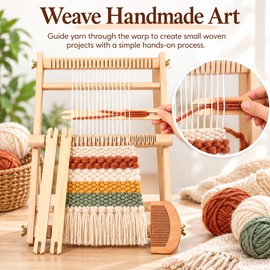 Wooden Weaving Loom for Tapestry Crafts – 19.68 x 15.35 in Beech Frame Loom with Heddle Bar for Beginners