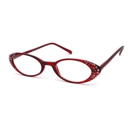 SA106 Womens Rhinestone Studded Oval Cat Eye Reading Glasses with Hard Case Red +2.0