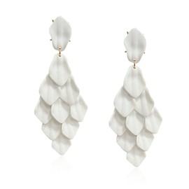 GUOXIAOMEI Acrylic Petal Flower Chandelier Earrings for Women Statement Jewelry Long Drop Tassel Dangle Earrings (White)