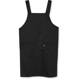 Edwin Apron, Adjustable Back Button, Plain, H-Shaped, Double Sided Pockets, Black, LL, Black