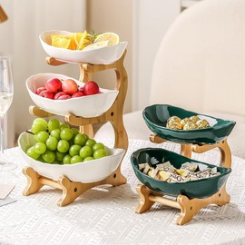 HOMKULA Fruit Bowl for Kitchen Counter - 3 Tier Ceramic Fruit Basket, Fruit Holder for Kitchen Countertop, Decorative Tiered Fruit Stand Organizer (White)
