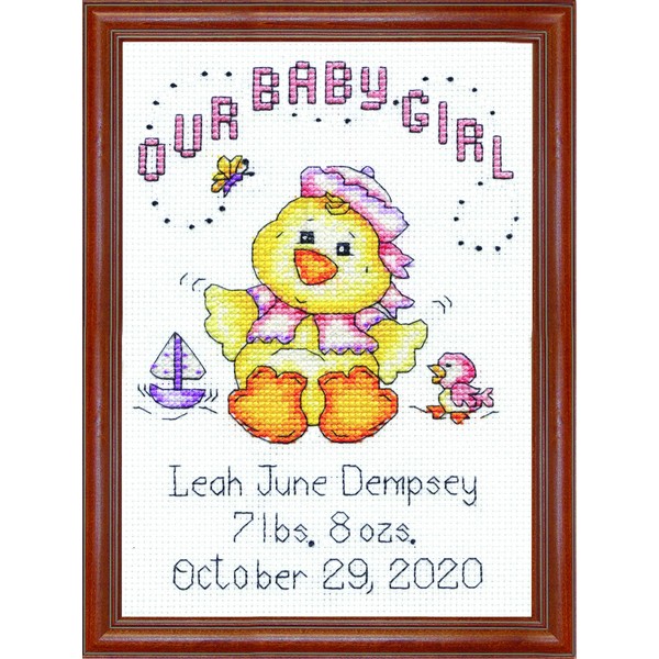 Tobin 14 Count Our Baby Girl Chick Birth Record Mini Counted Cross Stitch K, 5" by 7"