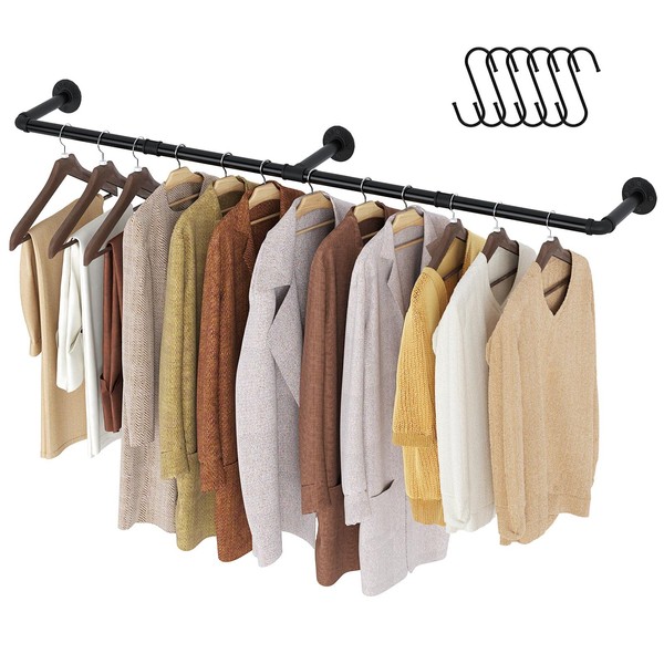 GREENSTELL Clothes Rack,69.5 Inches Industrial Pipe Wall Mounted Garment Rack, Space-Saving Heavy Duty Hanging Clothes Rack, Detachable Garment Bar,Multi-Purpose Hanging Rod for Closet Storage 3 Base
