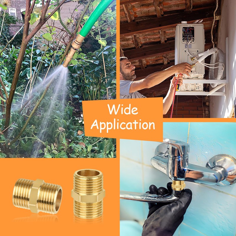 Pack of 4 Double Nipples 1/2 Inch, Brass Male Thread