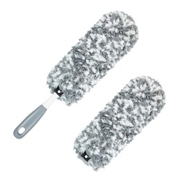 Lint Free Microfiber Duster with an Extra Washable and Reusable Duster Head, Dusters for Household Cleaning，Gray