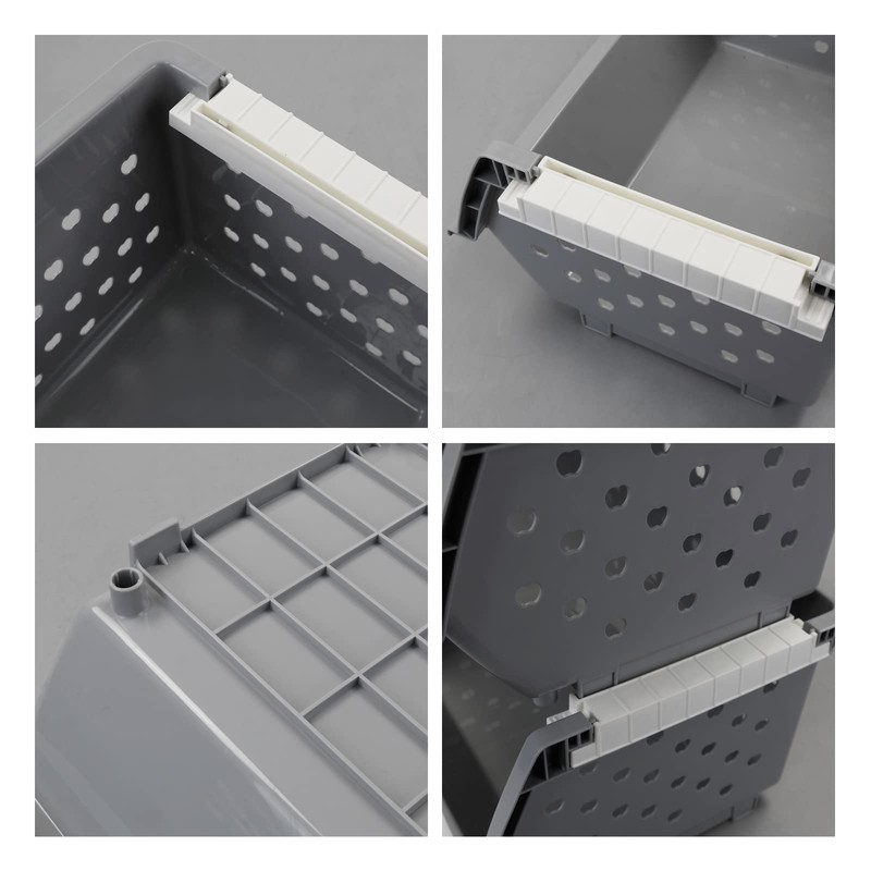 Utiao 3 Pack Gray Large Stacking Basket Bin, Open Front