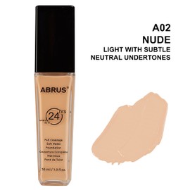 ABRUS Foundation Makeup - Flawless Matte Liquid Foundation for Full Coverage up to 24 Hours (A02 Nude, 30 ml)
