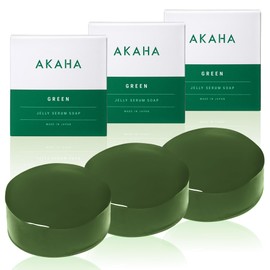 AKAHA Green Jelly Serum Soap, Set of 3, Cica Facial Cleanser, Green Herbal Scent, Facial Cleansing Soap, CICA Deer, Made in Japan, Pure Jelly Raw Soap/Pores, Redness, Rough Skin, Highly Moisturizing Face Wash